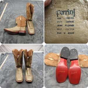 Ferrini Cowboy Boots Men 12D Beige Cowhide Faux Elephant Print‎ Square Pull On